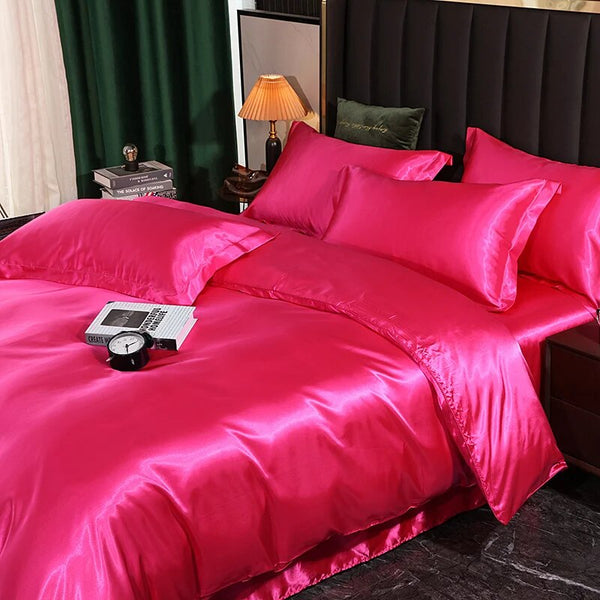 Quilt Covers Beddings Hot Pink Eu Double Size 3 Pcs Satin Duvet Cover Set Polyester