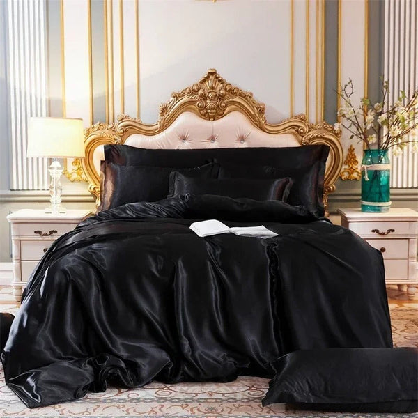 Other Bedding Beddings Black Au Queen Size 3 Pieces Satin Duvet Cover Set Polyester