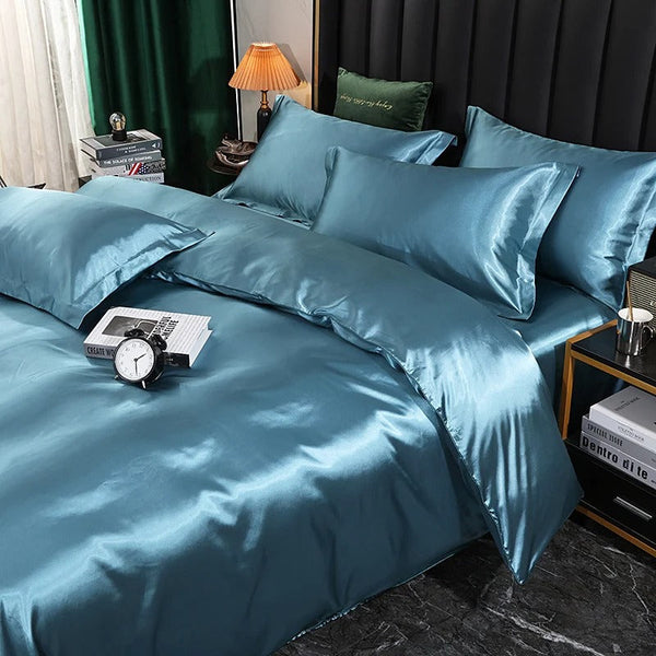 Other Bedding Beddings Blue Eu Single Size 2 Pcs Satin Smooth Duvet Cover Set Polyester