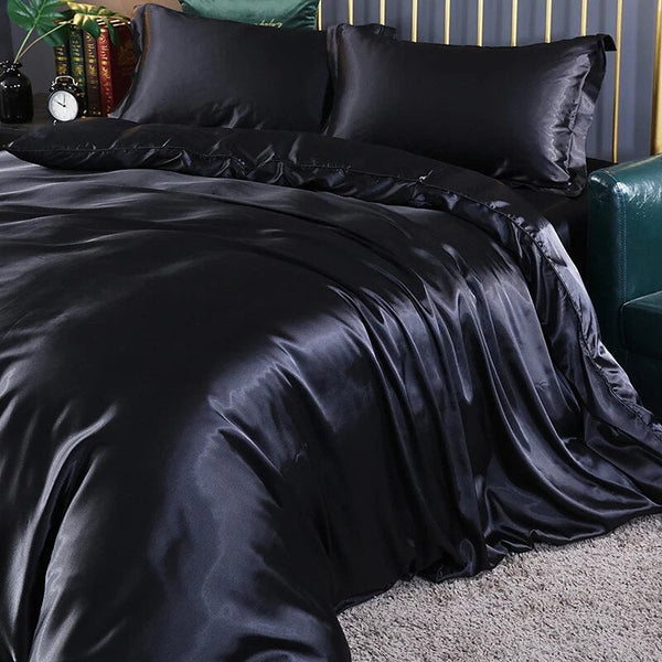 Other Bedding Beddings Black Us Twin Size Satin Duvet Cover Set Polyester Silky Soft