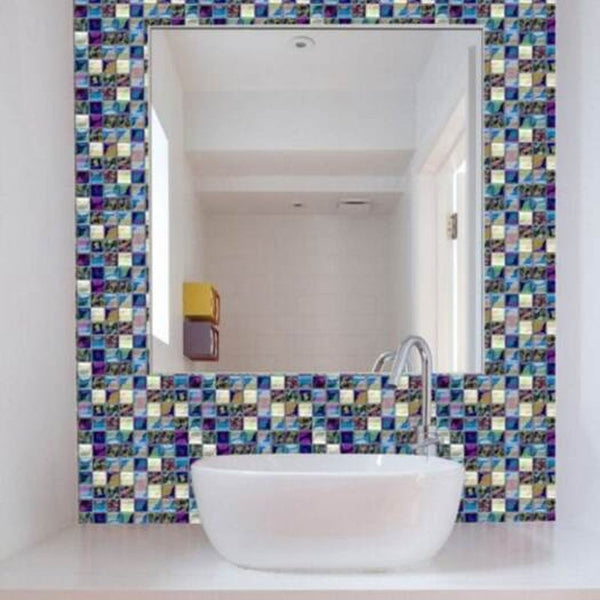 Wall Stickers Imitation Mosaic Decorative 18Pcs Midnight Blue