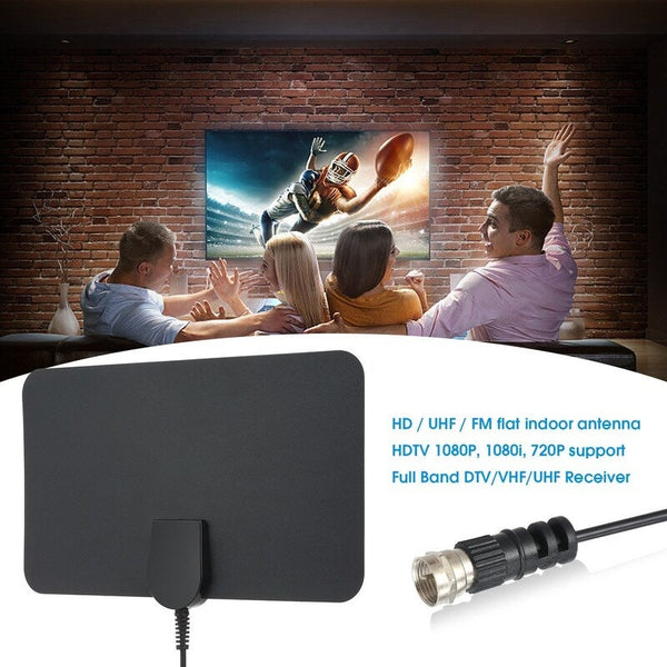 Indoor Digital Tv Antenna Hd Signal Flat Panel Uhf Fm Hdtv Receiver Black