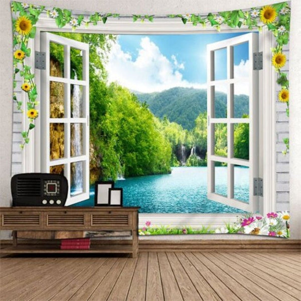 Indoor Wall Decoration Window River Printing Tapestry Multi A 150130Cm