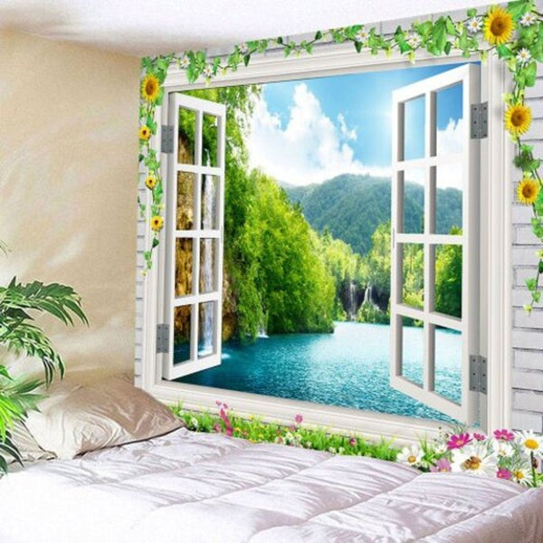 Indoor Wall Decoration Window River Printing Tapestry Multi A 150130Cm