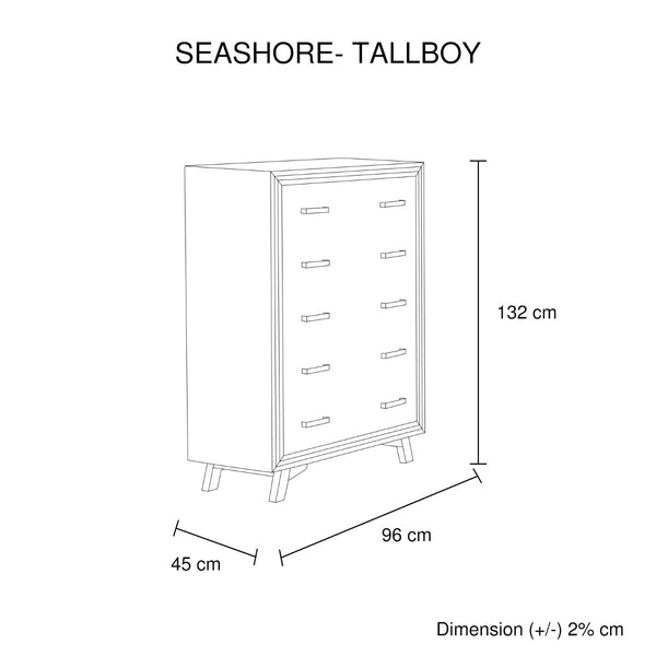 Dressers & Chests of Drawers Tallboy With 5 Storage Drawers Solid Acacia Wooden Frame In Silver Brush Colour