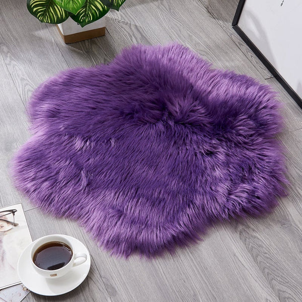60X60cm Irregular Artificial Wool Fur Soft Plush Rug Carpet Mat Purple