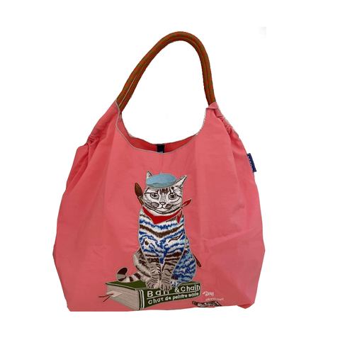 Women's Bags & Handbags Japanese Painter Cat Embroidery Shopping Bag Nylon Blue Beige Pink Square