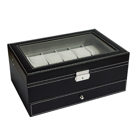 Boxes & Cases 12 Grids Watch Display Case Leather Jewellery Storage Box Organiser Lock Key