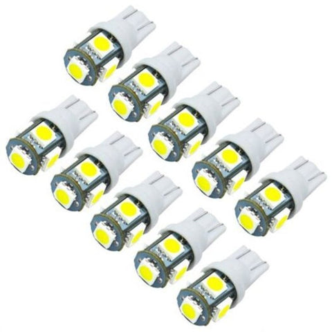 10Pcs T10 Led Car Bulbs 5050 Smd White Wedge Interior Side Dashboard License Light Lamp Dc 12V