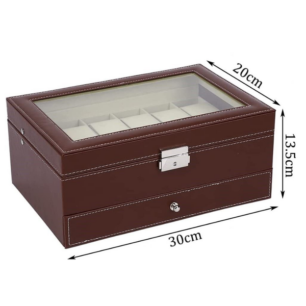 Toner Cartridges 12 Slot Pu Leather Lockable Watch And Jewelry Storage Boxes (Brown)