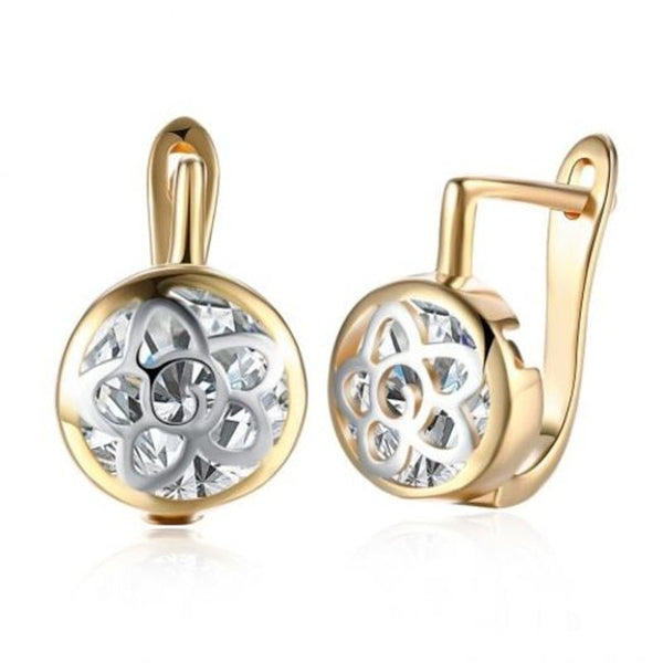 Earrings K Gold Zircon Earring Pattern Hollow Diamond Set Romantic Wind Clip Champagne