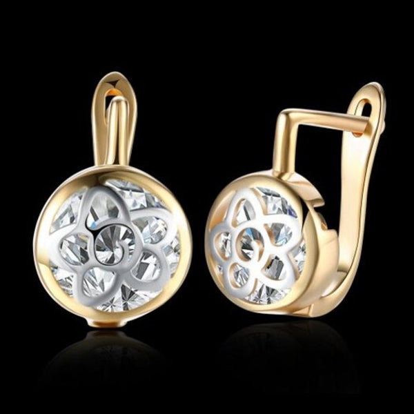 Earrings K Gold Zircon Earring Pattern Hollow Diamond Set Romantic Wind Clip Champagne