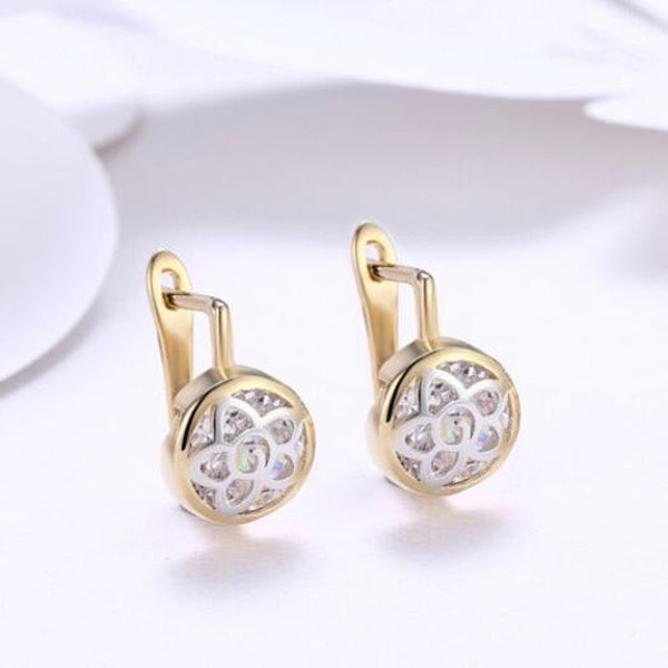 Earrings K Gold Zircon Earring Pattern Hollow Diamond Set Romantic Wind Clip Champagne