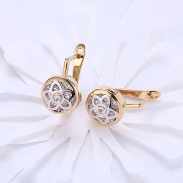 Earrings K Gold Zircon Earring Pattern Hollow Diamond Set Romantic Wind Clip Champagne