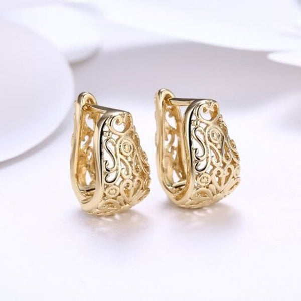 Earrings K Gold Zircon Earring Pattern Hollow Romantic Wind Clip