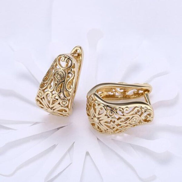 Earrings K Gold Zircon Earring Pattern Hollow Romantic Wind Clip