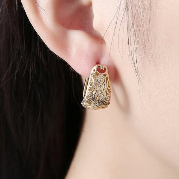 Earrings K Gold Zircon Earring Pattern Hollow Romantic Wind Clip