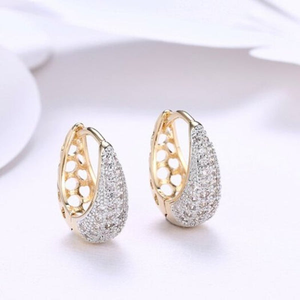 Earrings K Gold Zircon Earring Teardrop Shaped Diamond Insert Romantic Wind Clip Champagne