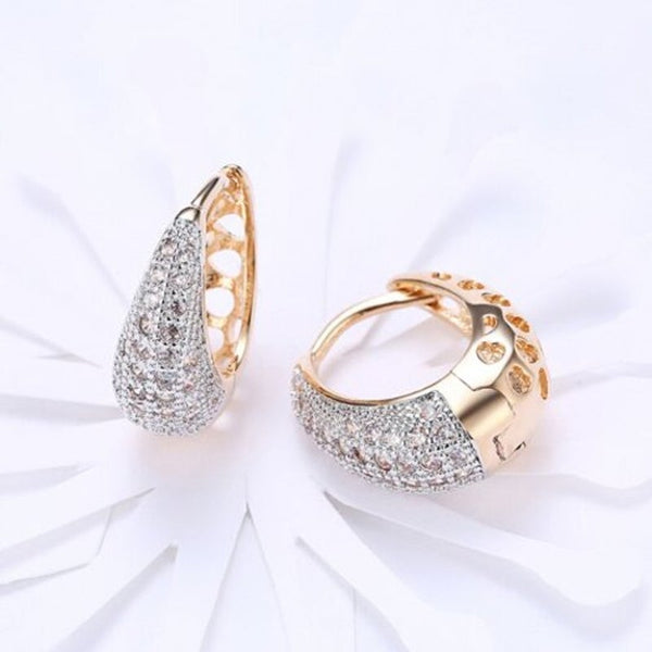 Earrings K Gold Zircon Earring Teardrop Shaped Diamond Insert Romantic Wind Clip Champagne