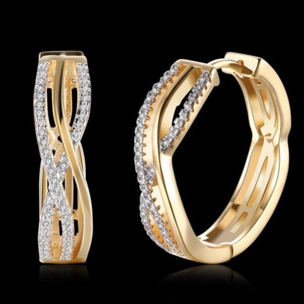 Earrings K Gold Zircon Earring Wire Stripe Diamond Studded Romantic Wind Champagne