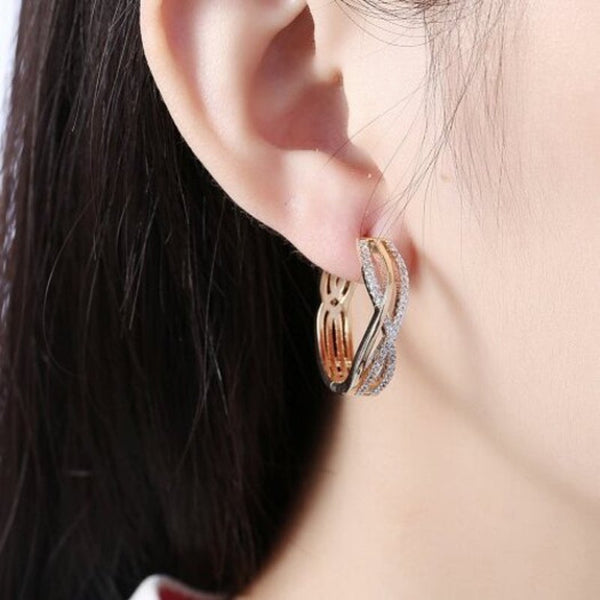 Earrings K Gold Zircon Earring Wire Stripe Diamond Studded Romantic Wind Champagne