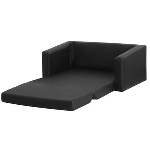 Kids Sofas Armchairs Keezi Kids Convertible Sofa 2 Seater Black Pu Leather Children Couch Lounger