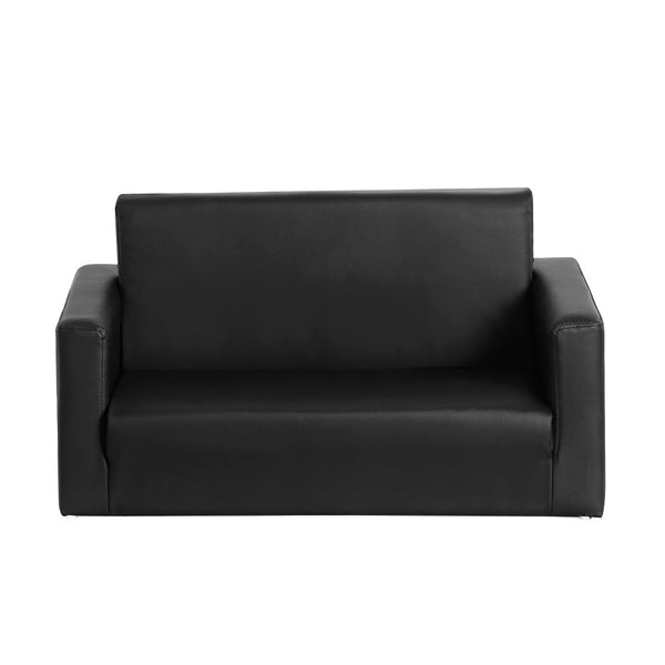 Kids Sofas Armchairs Keezi Kids Convertible Sofa 2 Seater Black Pu Leather Children Couch Lounger