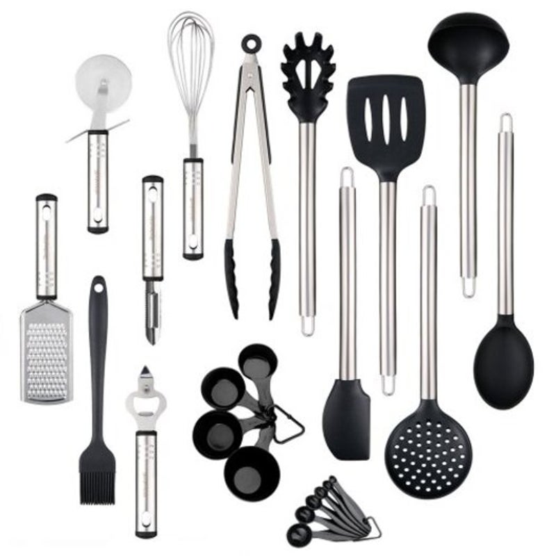 Cooking Utensils Kitchen Utensil Set Heat Resistant Silicone Heads Cooking Tools 23Pcs Black