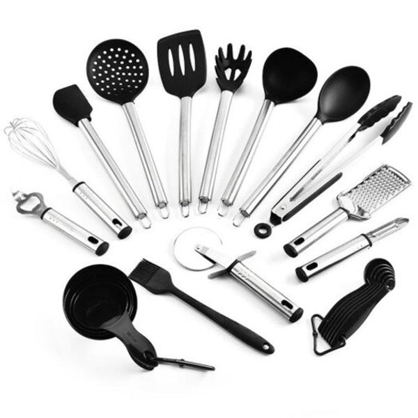 Cooking Utensils Kitchen Utensil Set Heat Resistant Silicone Heads Cooking Tools 23Pcs Black