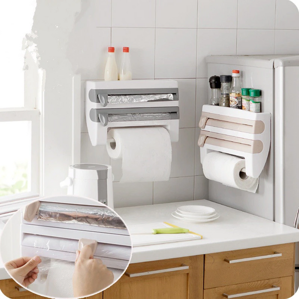 Kitchen Storage Box Rack With Cutter For Aluminum Foil Grilled Paper Tissue Roll