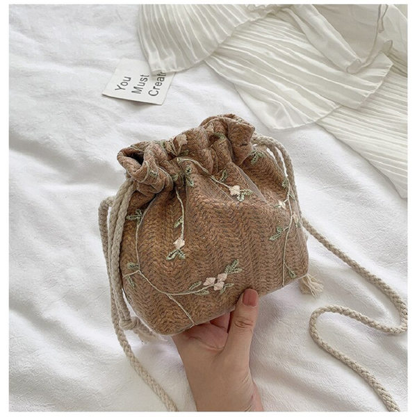 Women's Bags & Handbags Female Handbag Casual Embroidery Lace Flower Shoulder Straw Drawstring Crossbody Bag