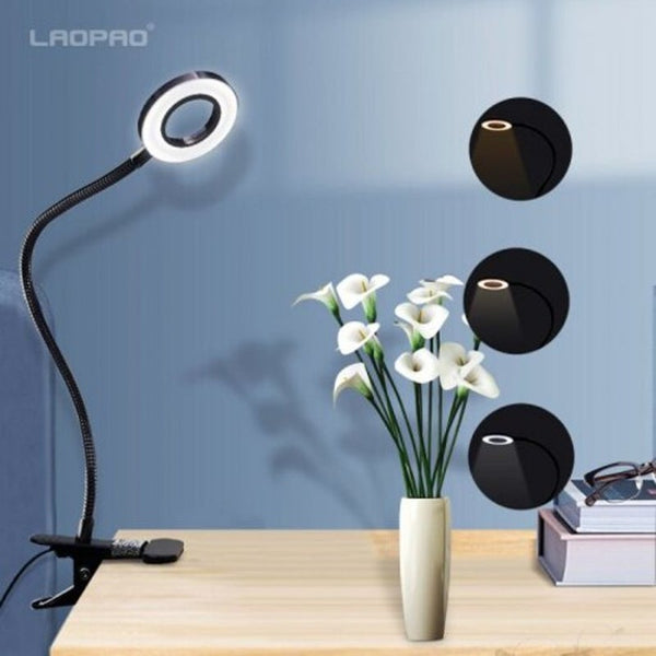 Led Clip Desk Lamp Flexible 3000K 4000K 6000K 10 Level Dimming Book Light Black