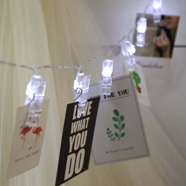 String Lights Photo Clip Holder Led String Light For Year Christmas Wedding Birthday Party White 6M Battery