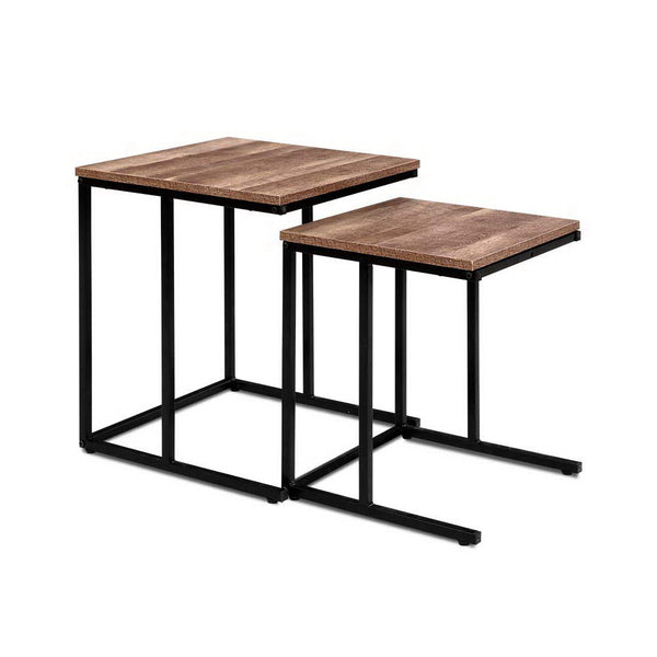 Coffee Tables Artiss Coffee Table Nesting Side Tables Wooden Rustic Vintage Metal Frame