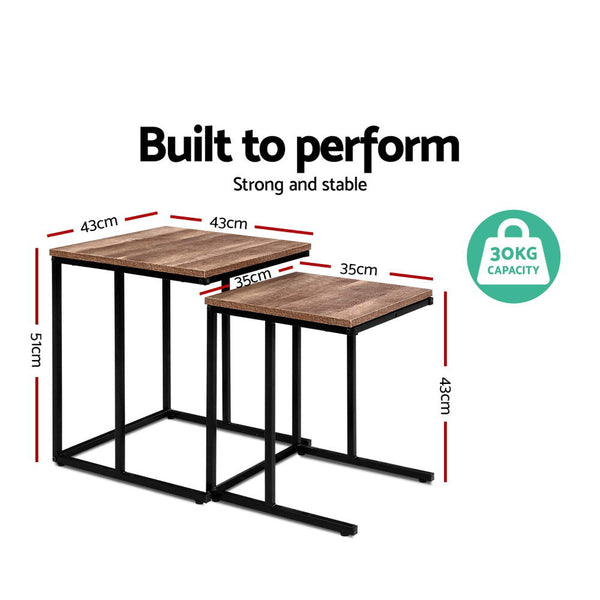 Coffee Tables Artiss Coffee Table Nesting Side Tables Wooden Rustic Vintage Metal Frame