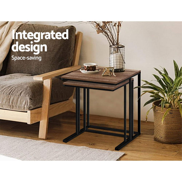 Coffee Tables Artiss Coffee Table Nesting Side Tables Wooden Rustic Vintage Metal Frame