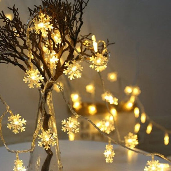 Seasonal Decorations Led Snowflakes String Lights Battery Powered Hanging Ornaments Christmas Tree Home Decor 2M Warm White