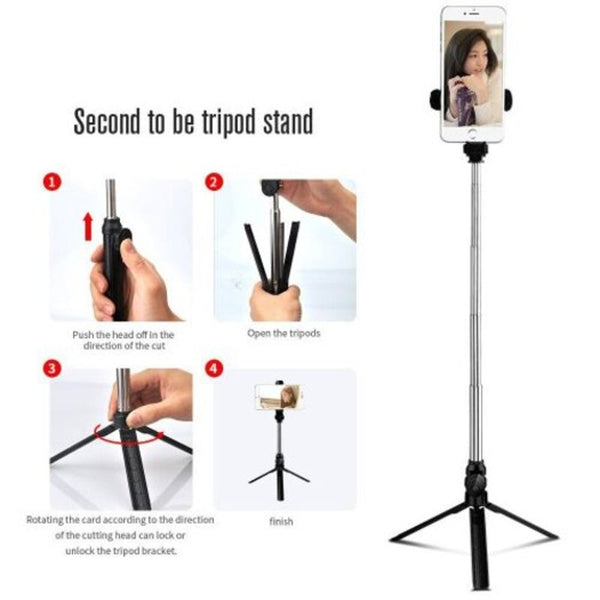 Selfie Sticks 3 In 1 Portable Bluetooth Tripod Monopod Selfie Stick Phone Holder With Remote Control Pink