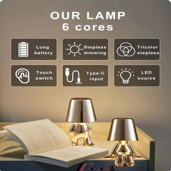 Lamps Rechargeable Gold Little Man Thinking Position Table Lamp Touch Switch Led Night Light