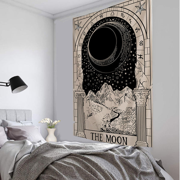 Tapestries Tapestry Beige The Moon 150X100 Cm Tarot Card Psychedelic Scene Art Decor