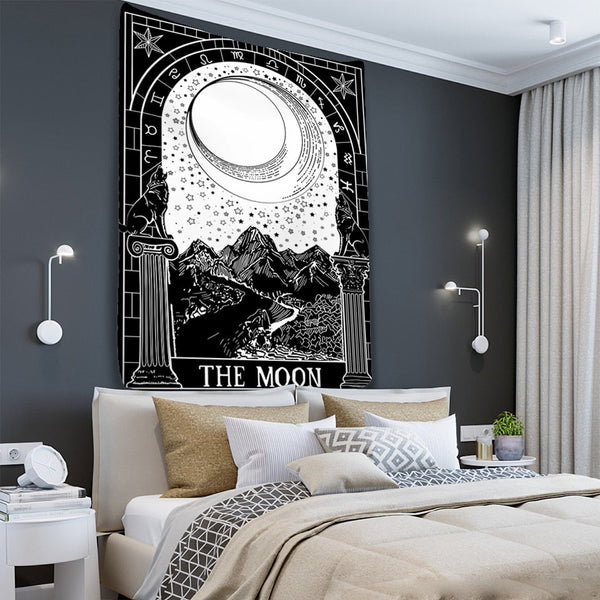 Tapestries Tapestry Black The Moon 200X150 Cm Tarot Card Psychedelic Scene Art Decoration