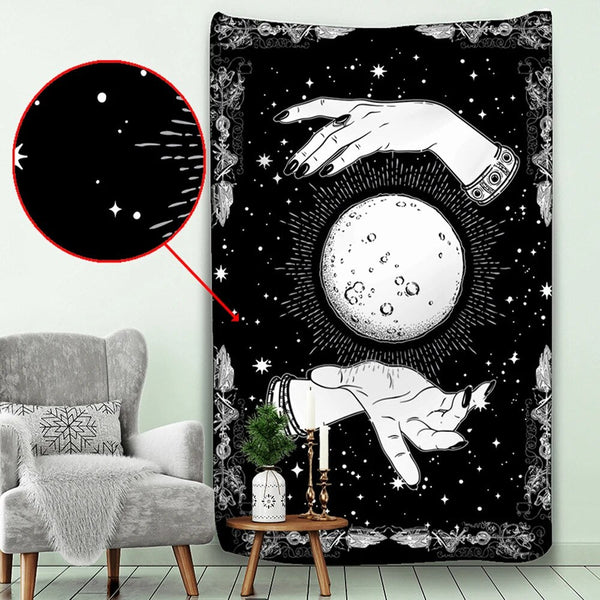 Tapestries Tapestry Black Hand 150X100 Cm Tarot Card Psychedelic Scene Art For Home Decor