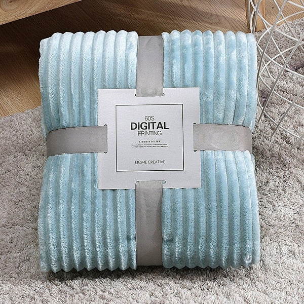 Ligth Blue Winter Warm Ribbed Throw Bedding Blanket Soft