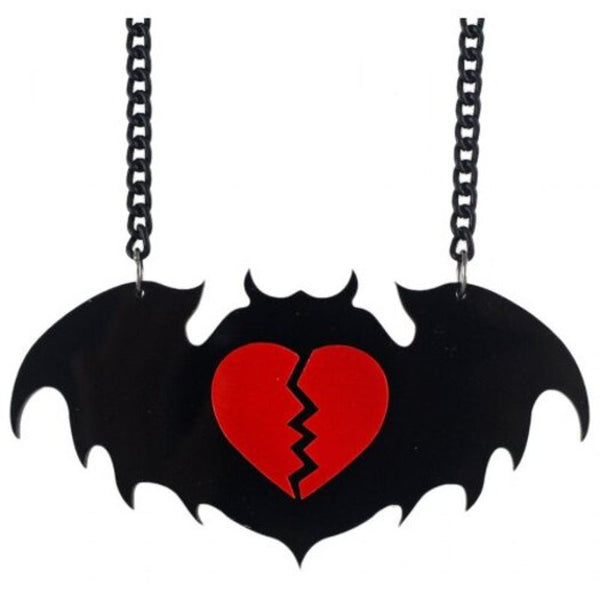 Long Chain Big Bat Pendant Necklace For Women Black