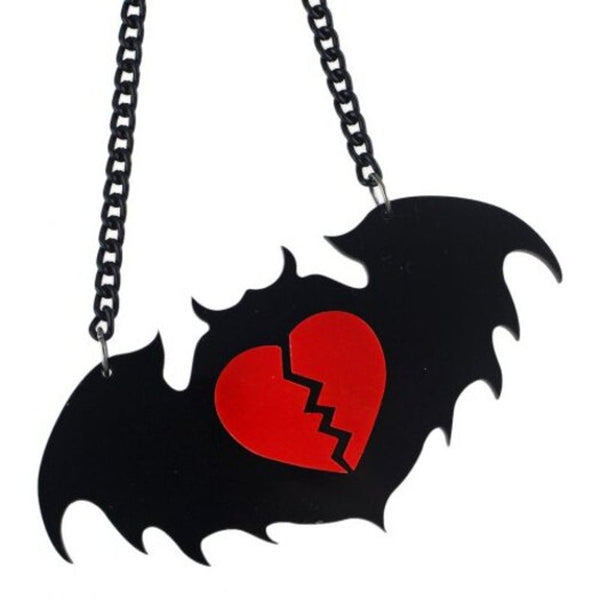 Long Chain Big Bat Pendant Necklace For Women Black