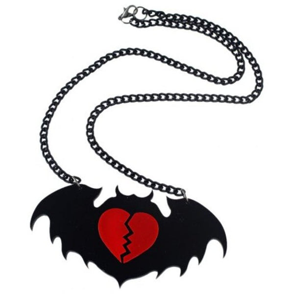 Long Chain Big Bat Pendant Necklace For Women Black