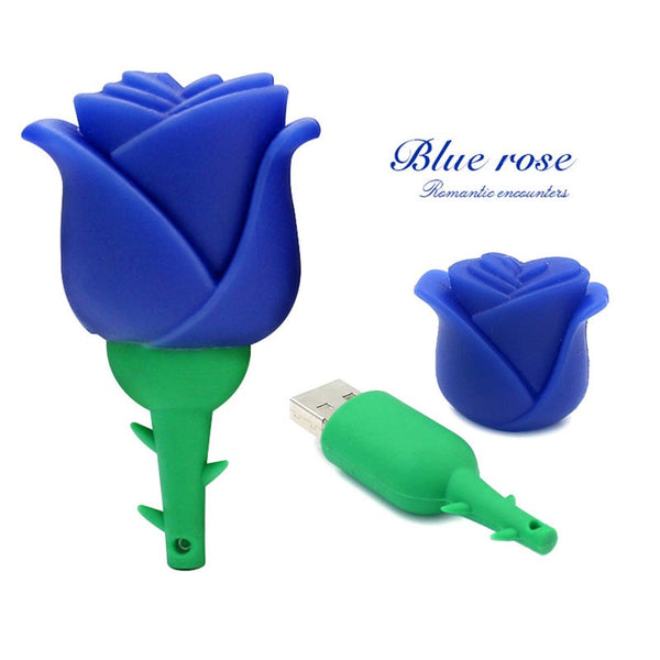 USB Flash Drives Usb Flash Drive Blue Rose Flowers Pendrive Memory Stick Flashdisk 32Gb