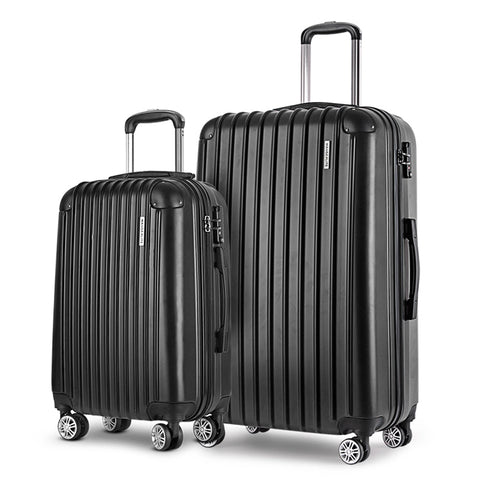 Luggage Sets Wanderlite 2Pcs Luggage Trolley Set Travel Suitcase Hard Case Carry On Bag Black