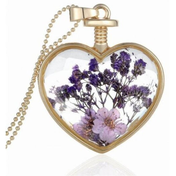 Luxury Heart Glass Bottle Dried Flower Pendant Necklace