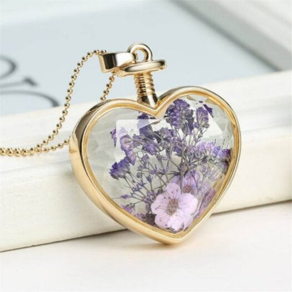 Luxury Heart Glass Bottle Dried Flower Pendant Necklace